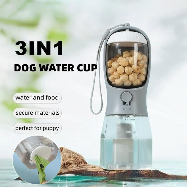 3-in-1 Portable Dog Water Bottle — Water, Food & Waste Bag